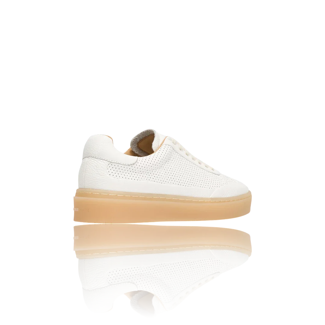 White Leather-Trimmed Perforated Leather Sneakers