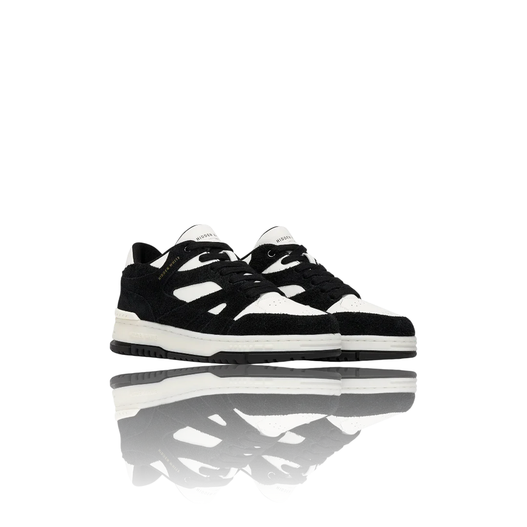 White Black Suede-Trimmed Leather Sneakers